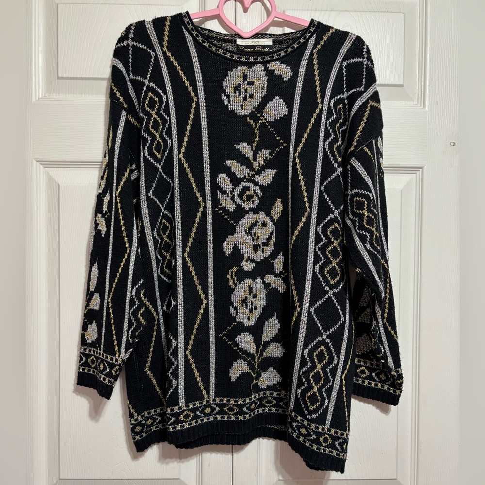 Vintage Lamé Thread Floral Sweater